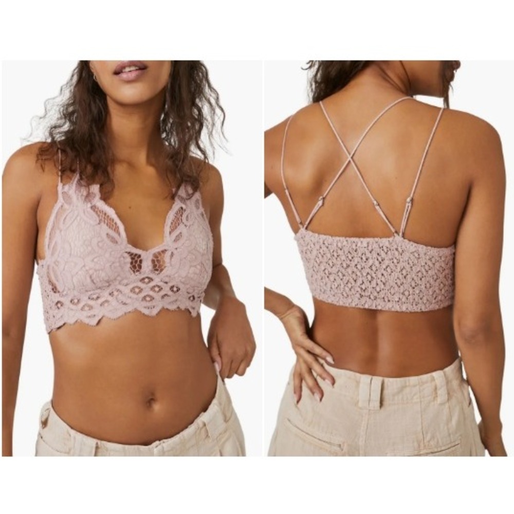 Free People FP One Adella Bralette Mauve Floral Lace Smocked Back Medium